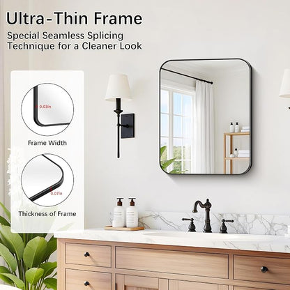 DESBING 16"x20" Bathroom Mirror for Over Sink, Black Framed Wall Mirror | High-Definition Shatterproof Vanity Mirror with Rounded Corner for Bedroom Living Room Entryway Horizontally or Vertically
