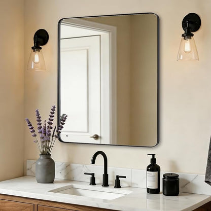 Black Bathroom Mirrors for Over Sink, 24x30 Inch Matte Black Mirror for Bathroom, Rectangle Metal Vanity Mirror for Wall-Modern Clean Design with Superior Stainless Steel Frame