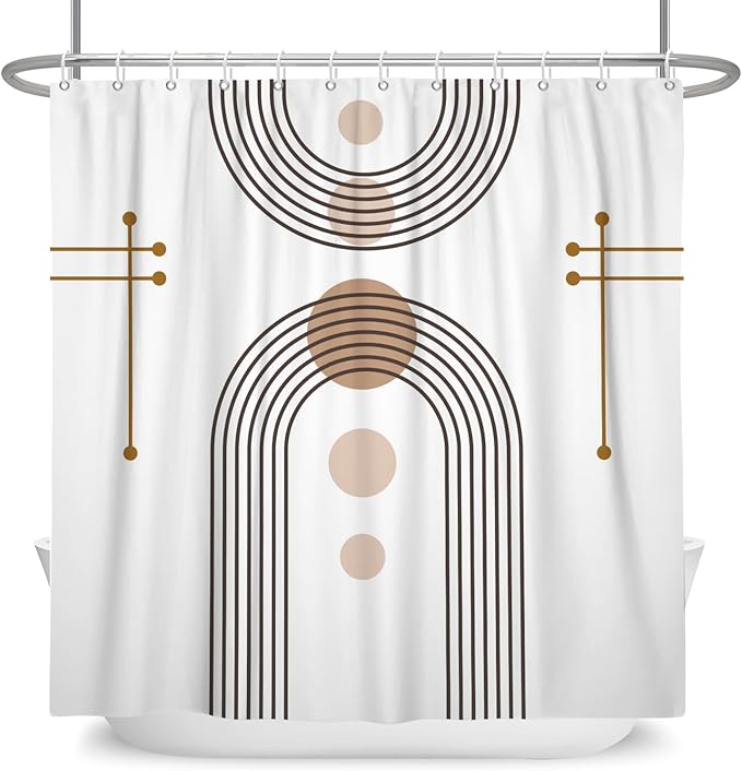 Mid Century Boho Shower Curtain Abstract Arch Sun Rainbow Modern Minimalist Geometric Aesthetic Shower Curtains for Polyester Fabric Bathroom Decorations 60x72 inch