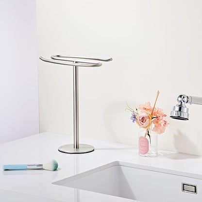 Brushed Nickel Hand Towel Holder Stand,13 Inch Free-Standing Towel Rack, SUS304 Stainless Steel Towel Bar Rack Stand, Tower Bar for Bathroom Kitchen Vanity Countertop…