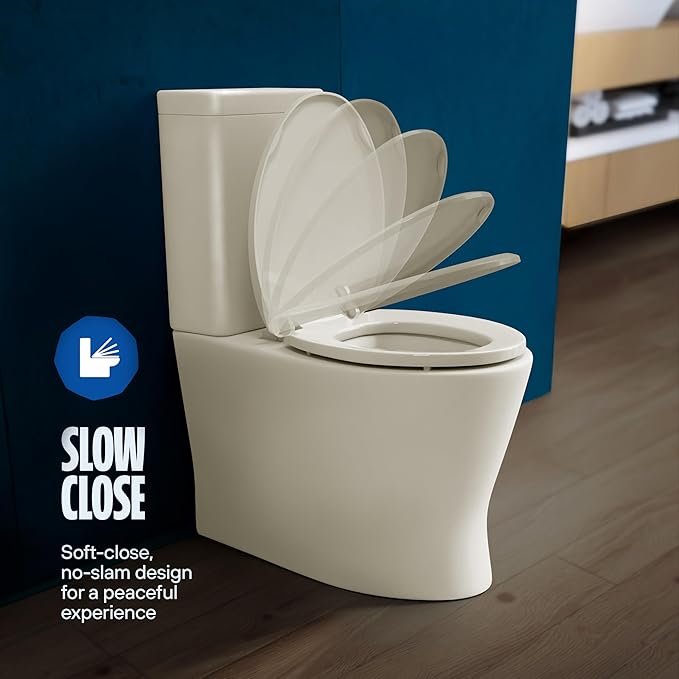 Highcraft B4TSPR Round Plastic Toilet Seat Slow Close ? Easy Remove, Bone