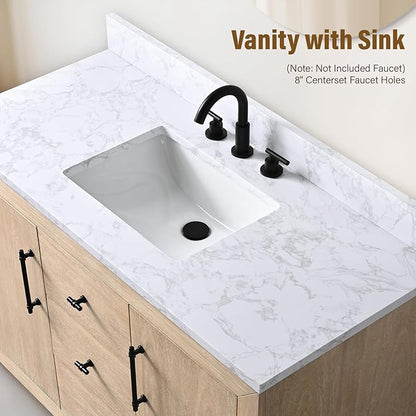 HOMEBEYOND 48 Inch Bathroom Vanity with Single Sink & Ceramic Top, MDF Material Vanity Cabinet with Basin Combo, Soft-Closing Doors, Removable Shelf, Backsplash