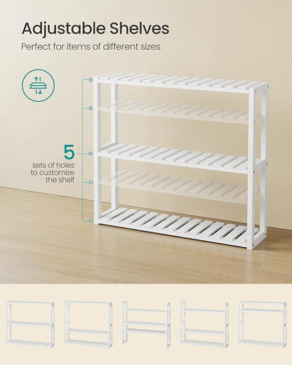 SONGMICS Bamboo Bathroom Shelf, 3-Tier Adjustable Plants Rack, Wall-Mounted or Stand, in The Living Room, Balcony, Kitchen, 5.9 x 23.6 x 21.3 Inches, Cloud White UBCB13W