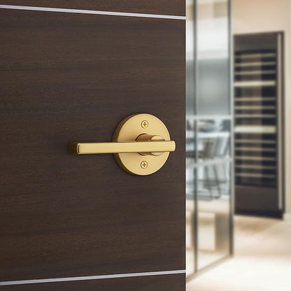 Kwikset Halifax Interior Passage Door Handle, Lever for Closet and Hallway Doors, Reversible Non-Locking Handle Lever, Satin Brass, with Microban Protection