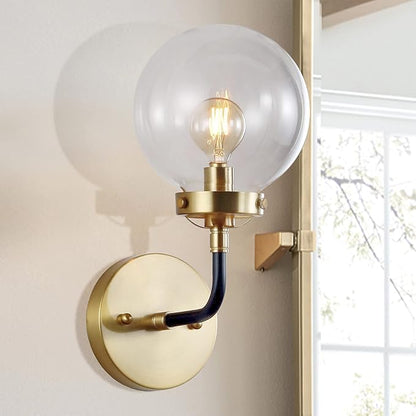 JONATHAN Y 6" Black/Brass Gold 1-Light LED Wall Sconce Vanity Lighting, Clear Glass Globe Shade Modern Contemporary Sconce for Bathroom Mirror, Hallway, UL Listed JYL9009A