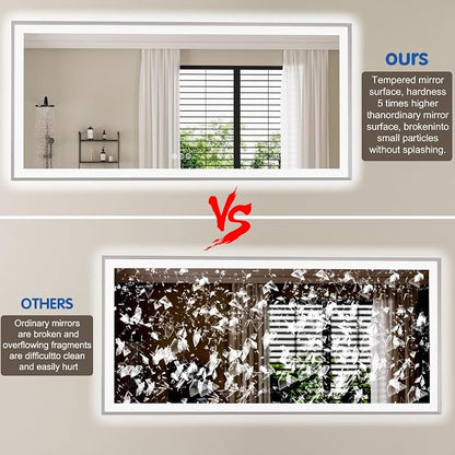 55x36 Inch LED Bathroom Mirror with Silver Frame | Silver Metal Frame, Front and Backlit, 3 Colors, Dimmable, Memory, Anti Fog, Tempered Glass, Lighted Mirror for Wall