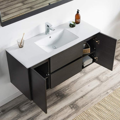 Blossom 48 Inch Bathroom Vanity with Sink, Wall Mounted All-Wood Floating Bathroom Vanity Cabinet with Ceramic Sink, Vanities for Bathroom, 2 Doors and Soft-Closing U-Shaped Drawers, Silver Grey