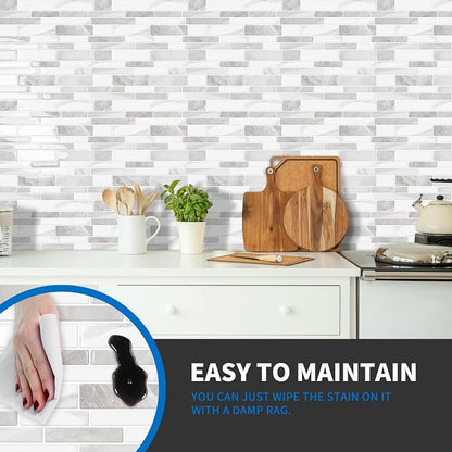 10-Sheet Peel and Stick Kitchen Backsplash Tiles | 3D Waterproof Self Adhesive Wall Tile Stick on Backsplash for Kitchen and Bathroom(Beige White,12"×12")