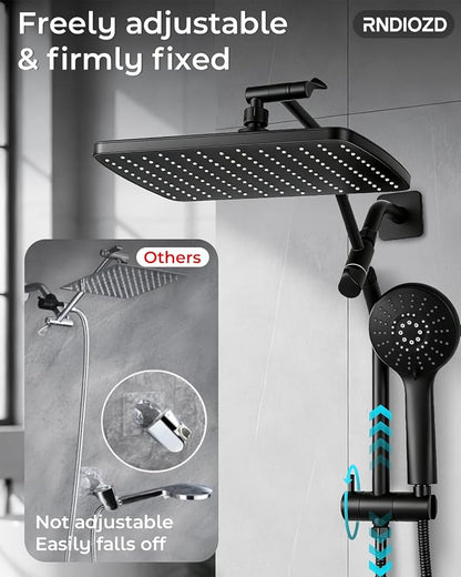 Shower Head with Handheld,High Pressure Black Slide Bar Shower Head | Regaderas Para Shower,11.8" Rectangular,Shower Head,Dual Shower Head,Bathroom Decor,Extension Arm,5 Spray Mode
