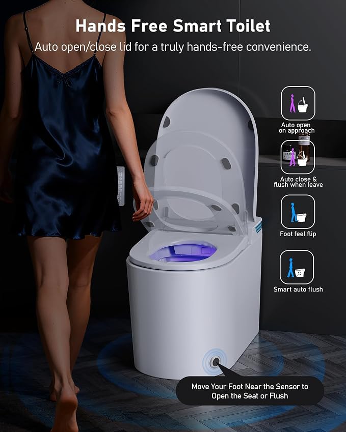 Smart Toilet with Bidet Built-in: Toilet Bidet with 4 Wash Modes, Dryer, Child Seat, One Piece Toilet with Auto Flush Lid&Seat, Dual Flush, UV-C Night Light, Remote, Foot Sensor, Heated Seat