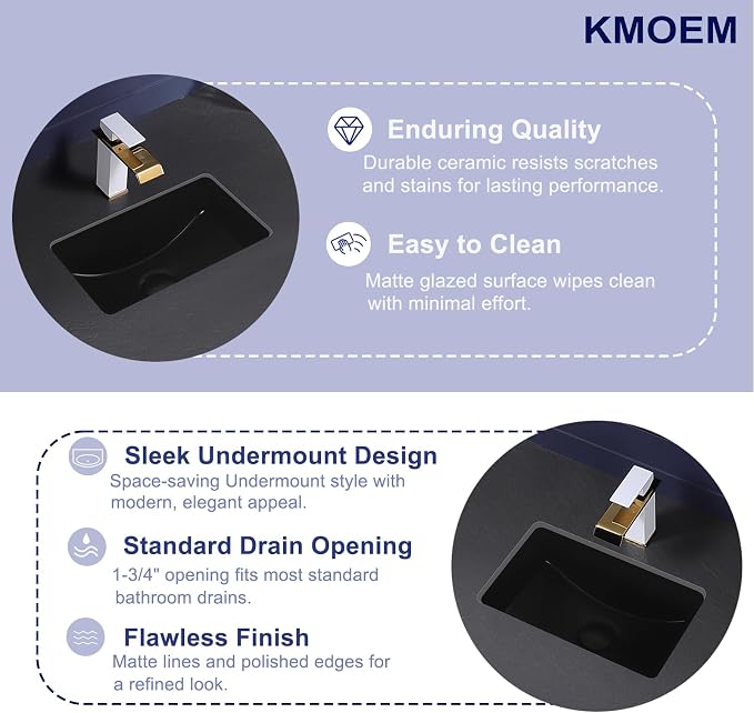 Black Undermount Bathroom Sink 16.7x10.7 Inch Small Bathroom Sink Matte Black Bathroom Under Counter Lavatory Vanity Sink Basin Rectangular Porcelain Ceramic Undermount Sinks with Overflow