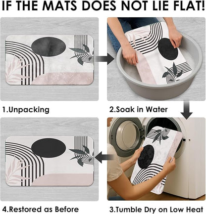 Bathroom Sets with Shower Curtain and Rugs, 4 Pcs, Mid Boho | Century Abstract Modern Minimalist Bathroom Decor Set with Toilet Lid Cover, Non-Slip Bath Mats and Accessories 12 Hooks