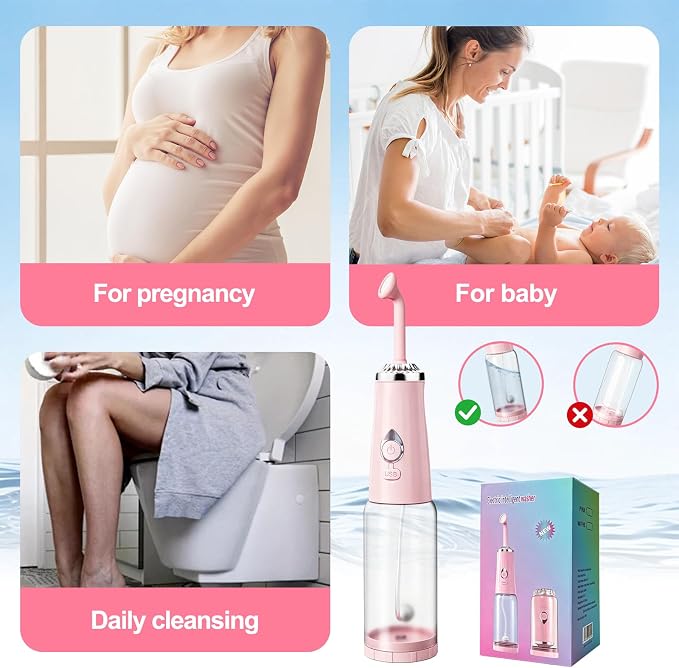 Portable Bidet for Travel - IPX7 Waterproof & 4 Spray Modes | 2 Quick‑Detachable Nozzles, Electric Handheld Bidet for Women, Compact Design for Home Travel Postpartum Personal Hygiene