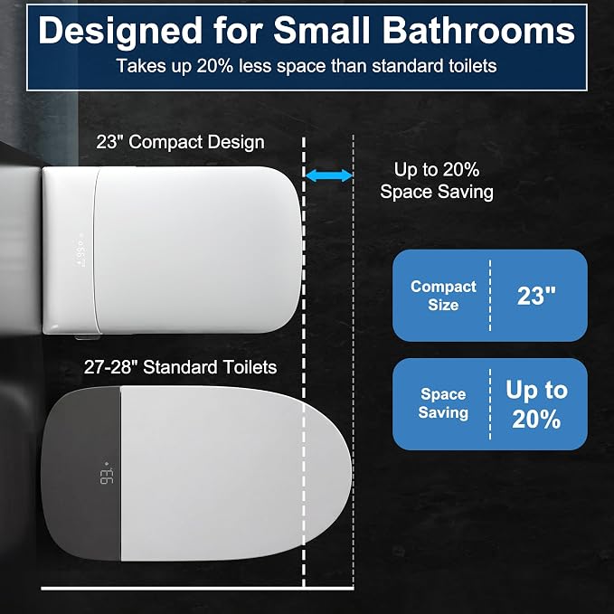 Luxury Smart Bidet Toilet with Tank, Foam Shield, Dual Auto Flush/Lid&Seat, Foot Sensor, UV-C light, Compact Electric One Piece Toilet for Small Bathroom with Siphon Dual Flush 0.8/1.2 GPF