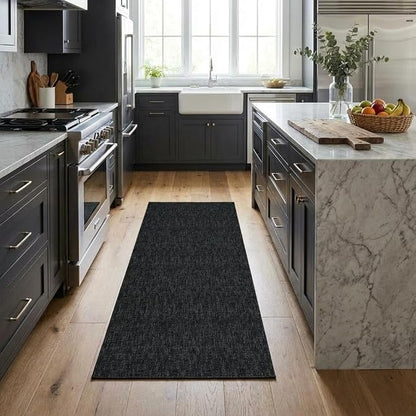 Garvee Textured Solid Color Washable Rugs 2x6 Kitchen Runner Rug, Black | Modern Non Slip Backing Non Shedding Low Pile Stain Resistant Neutral Rug for Entryway Bedroom Bathroom Hallway