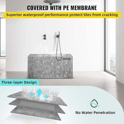 VEVOR Tile Shower Seat, 38.2" x 11.4" x 20" Tile Shower Seat, Factory Waterproof & 100% Leak-Proof Tileable Shower Corner Seat, 440lbs Loading Rectangular Board Shower Bench, Grey