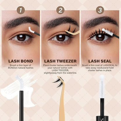 JMS&JMS Cat Lash Clusters Bunny Style Anime Eyelashes Spikes Lash Clusters | C Curl 8-18mix Invisible Band Lash Clusters Cat Wispy Natural Lashes Clusters for DIY at Home