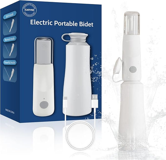 Portable Electric Bidet for Travel, Rechargeable Handheld Bidet with 3 Water High Pressure Sprayer Levels, Adjustable Nozzle, IPX7 Waterproof, Perfect for Personal Hygiene, White