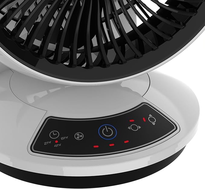 Lasko Whirlwind Orbital Motion Air Circulator Table Fan, 3 Speeds, Timer, Dark Mode, Remote Control for Small and Medium Sized Rooms, White, A12557
