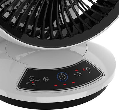 Lasko Whirlwind Orbital Motion Air Circulator Table Fan, 3 Speeds, Timer, Dark Mode, Remote Control for Small and Medium Sized Rooms, White, A12557