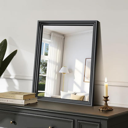 BONEWEI Black Bathroom Mirrors for Wall,18x24 inch Bathroom Mirror Over Sink,Rectangle Metal Framed Vanity Mirror Wall Mounted for Bedroom Living Room,Entryway Hangs Horizontal or Vertical Decor