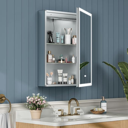 24x30 Inch Medicine Cabinet with Lights, AL Alloy Frame, Plug-in or Hardwired, Recessed or Surface Mount, 3 Colors/Dimmable/Interior Light/Defog, 2 Outlets & USBs, 2 Shelves (Right Hinge)