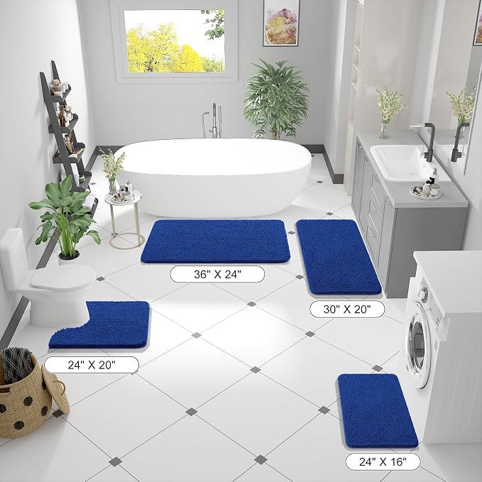 OLANLY Bathroom Rugs 36x24, Extra Soft Absorbent Chenille Bath Rugs | Royal Blue, Quick-Drying Rubber Backing, Machine Washable Bath Mat for Bathroom Floor, Tub and Shower, Home Decor Accessories