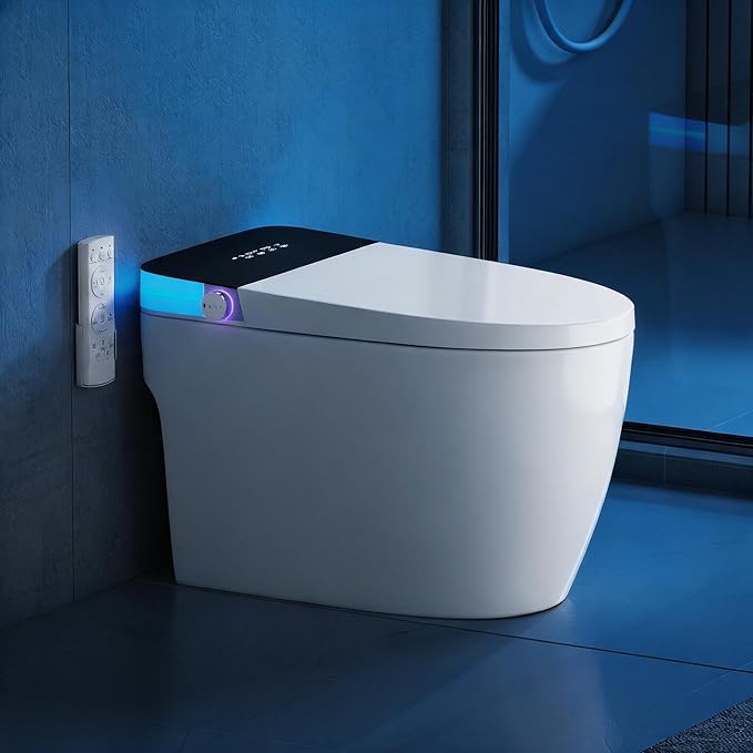 Luxury Smart Toilet, Elongated One Piece Toilet with Heated Seat, Dryer, Auto-Lift Lid, Soft Close, Electric Tankless Bidet Toilets for Bathroom with Siphon Dual Flush 0.8/1.2 GPF, MAP 1000g