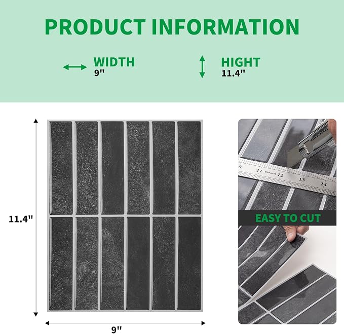 LONGKING 10-Sheet Smoky Black Peel and Stick Backsplash Tiles for Kitchen Wall, Kitchen Backsplash Wall Tile, Waterproof Back Splash Stick on Tiles for Bathroom | Peel and stick backsplash, self-adhesive wall tile, Black, waterproof, kitchen bathroom w...