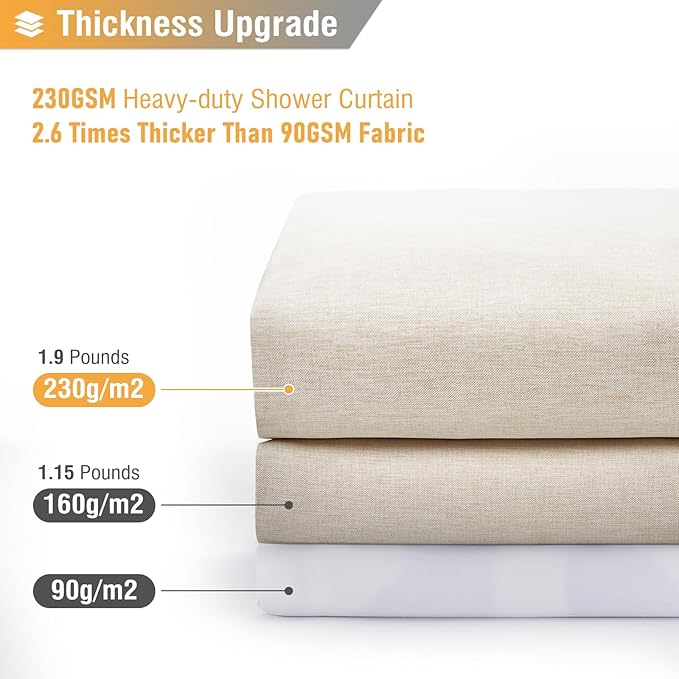 BTTN 108 Extra Wide Shower Curtain - 108x72 Linen Textured Heavy Duty Fabric Shower Curtain Set with 18 Plastic Hooks, Large Neutral Cloth Shower Curtains for Bathroom and Clawfoot Tub, Cream/Beige
