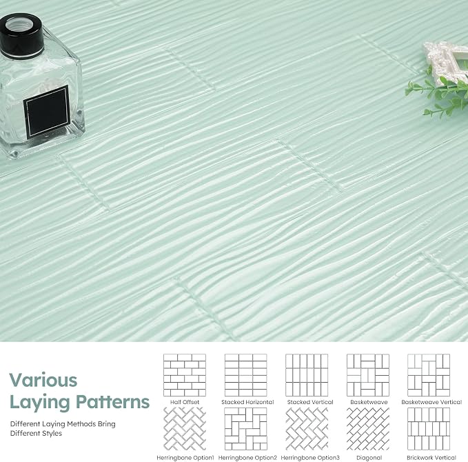 Peel and Stick Glass Subway Tiles, Green, 3x12 Inch, Water Wave Glass Backsplash for Kitchen Bathroom Wall Tiles, Pack of 20 Pieces