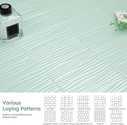 Peel and Stick Glass Subway Tiles, Green, 3x12 Inch, Water Wave Glass Backsplash for Kitchen Bathroom Wall Tiles, Pack of 20 Pieces