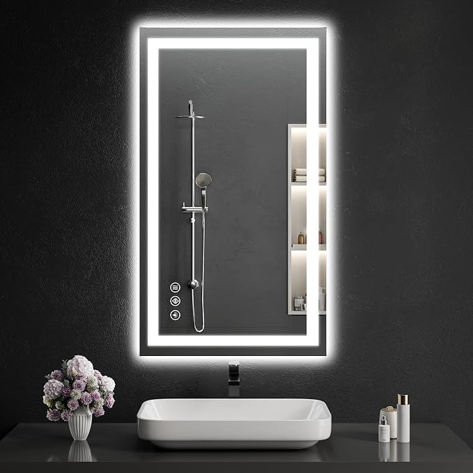 24"x42" Lighted LED Bathroom Mirror with Lights,Dimmable，Anti-Fog,Led Bathroom Vanity Mirror for Wall,Backlit + Front Lit,3 Colors,Memory Function,Shatter-Proof,Tempered Glass,Lighted Mirror