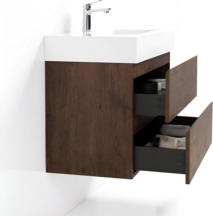 36" Floating Bathroom Vanity with Sink, Modern Bathroom Cabinet with Top and Soft Close Drawers, Spacious Storage for Small Space, Walnut - Lavanda Collection