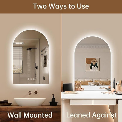 Arched Backlit Mirror Bathroom 24"x36"- Frameless LED Bathroom Mirror with Lights, Fogless, Dimmable, 3 Color Changing, Shatterproof, Touch Sensor