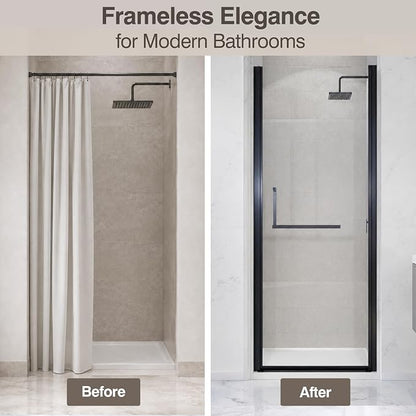 28-29.2" W x 72" H Single Frameless Pivot Swing Shower Door | 1/4" Clear SGCC Tempered Glass with a 24.1" walk-in opening, Matte Black Finish, Adjustable Width, Reversible Installation