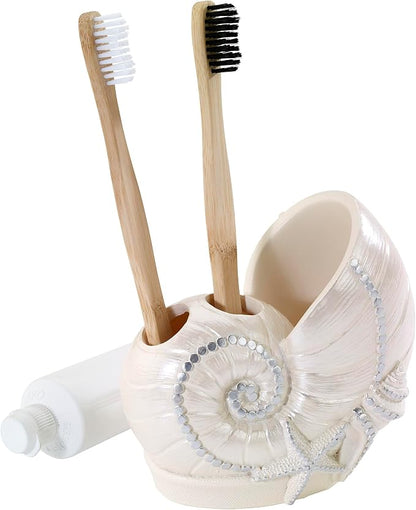 Avanti Linens - Toothbrush Holder, Seashell Inspired Bathroom Accessories, Guest Bathroom Essentials (Sequin Shell Collection)