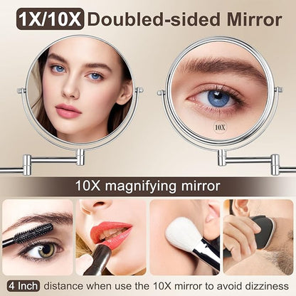 DECLUTTR 8 Inch Wall Mounted Magnifying Mirror with 10x Magnification, Double Sided Vanity Makeup Mirror for Bathroom, Chrome Finished