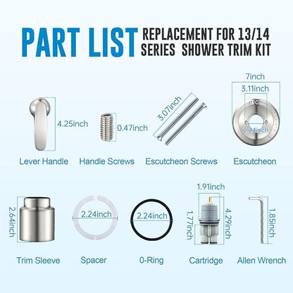 Replacement for Delta Classic 13 Series Single-Function Trim Kit, T13010 Shower Handle, Fit Delta Shower Valve R10000 Series, Brushed Nickel (Cartridge Included)
