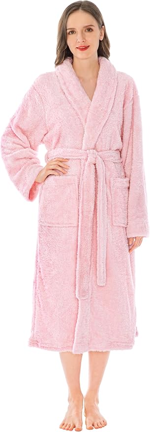 PAVILIA Premium Womens Plush Soft Robe, Fluffy Warm Fleece Sherpa Bathrobe | 260 GSM Shaggy Microfiber, Long Housecoat for Spa Shower Home College Dorm Lounging, Cozy Christmas Holiday Gift for Her