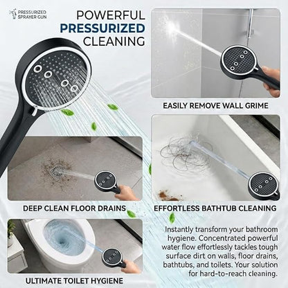 Handheld Shower Head with Hose, 6 Spray Settings, High Pressure, Chrome Finish, Rain, Pulse, Boost, Spray, Mix, Cleaning Modes (Black)