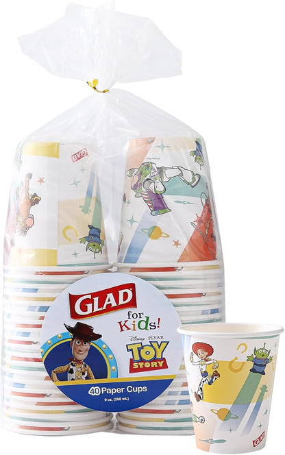 Glad for Kids Disney Pixar Toy Story Paper Cups, Beams, 9 Oz, 40 Ct, 10-Pk | Fun kid-friendly design, for juice, water, and cold drinks, disposable, lightweight, everyday party use
