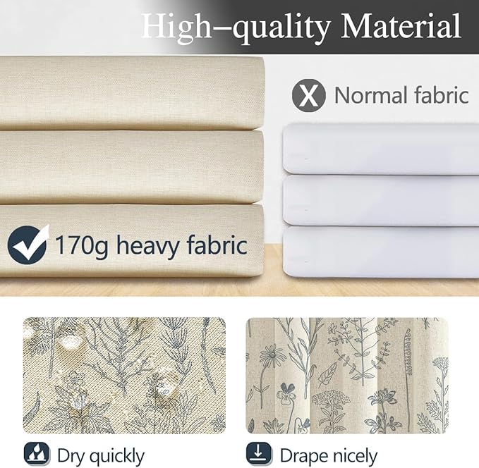 Coxila Vintage Floral Linen Shower Curtain Blue Flower Retro Rustic Botanical Plant Country Farmhouse Cottage Wildflower Aesthetic Wildflower Spring Bathroom 72 x 72 Inch Fabric Cloth 12 Pack Hooks