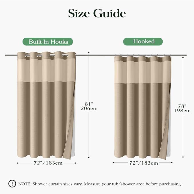 Beige Hook Free Waffle Shower Curtain & Snap-in Fabric Liner,72x81 | Less Time to install, 3 in 1 Fabric Shower Curtain and Liner Set with Magnets, Long, Shower Curtains for Bathroom