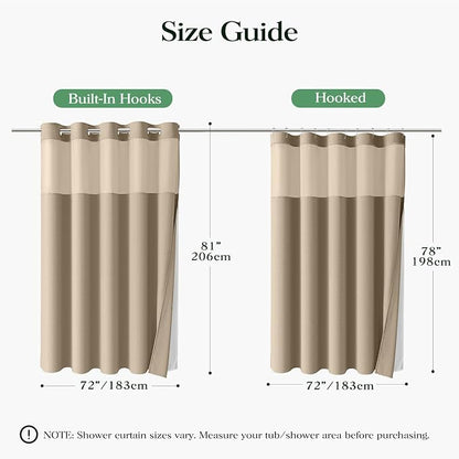 Beige Hook Free Waffle Shower Curtain & Snap-in Fabric Liner,72x81 | Less Time to install, 3 in 1 Fabric Shower Curtain and Liner Set with Magnets, Long, Shower Curtains for Bathroom