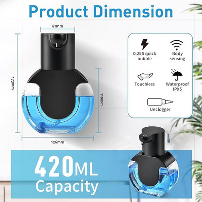Automatic Foaming Soap Dispenser, 15oz/420ml Smart Hand Soap Dispensers, Touchless Wall Mount with 4-Level Adjustable, Rechargeable Foaming Hand Soap Dispenser for Bathroom Kitchen Office - Black-1