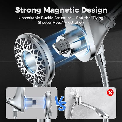 High Pressure Rain Shower Head with Handheld Spray Combo | Detachable Dual Shower Head with 10 Sprays Modes - Upgrade Knob Spray Mode Selector and Magnetic Guidance Docking System