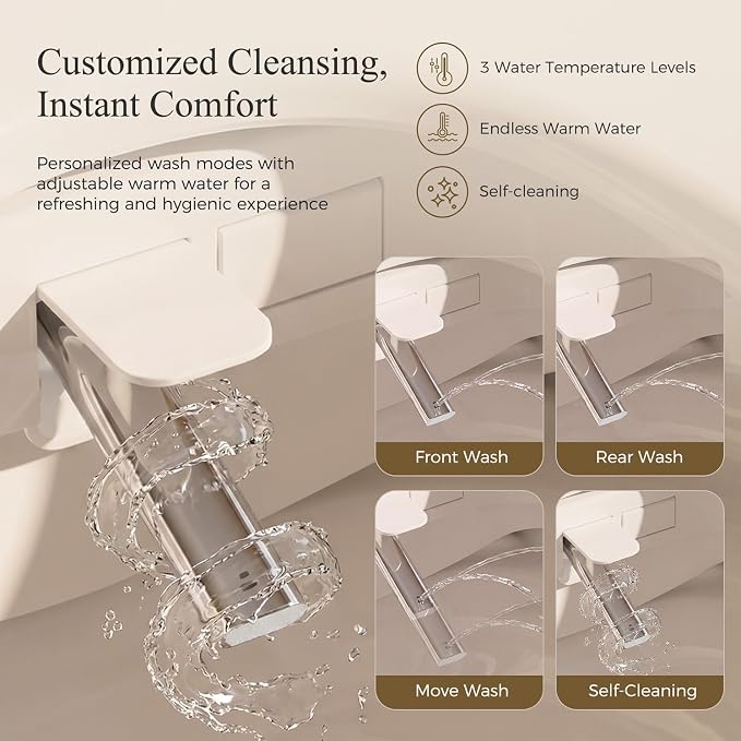 GAICOM Electric Bidet Toilet Seat Heated Seat Fits Round & Elongated | Instant Warm Water, Warm Air Dryer, Remote & Side Knob Control, Self-Cleaning Nozzle, LED Display, Night Light