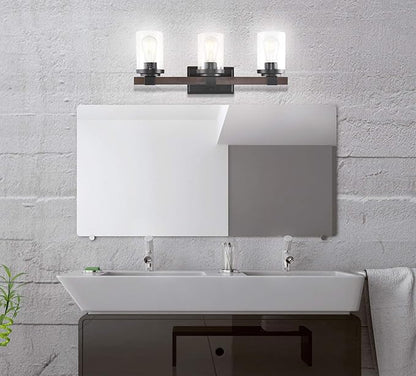 JONATHAN Y 22.75" Oil Rubbed Bronze LED Vanity Light, Rustic Farmhouse Sconce, Clear Seeded Glass Shade, Industrial Wall Lamp for Bathroom Mirror, Kitchen Sink, LED Bulb (JYL7509A)