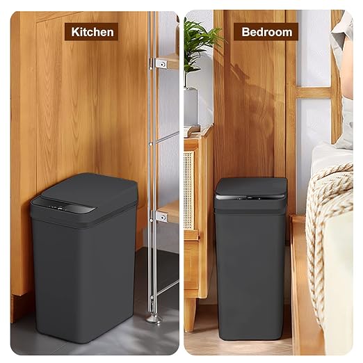 3 PACK - Bathroom Trash Can with Lid - 2.5 Gallon Automatic Trash Cans | Bedroom, Office - Small Smart Garbage Can Touchless - Electric, Narrow - Motion Sensor Trash can Bathroom ( Matte Black )